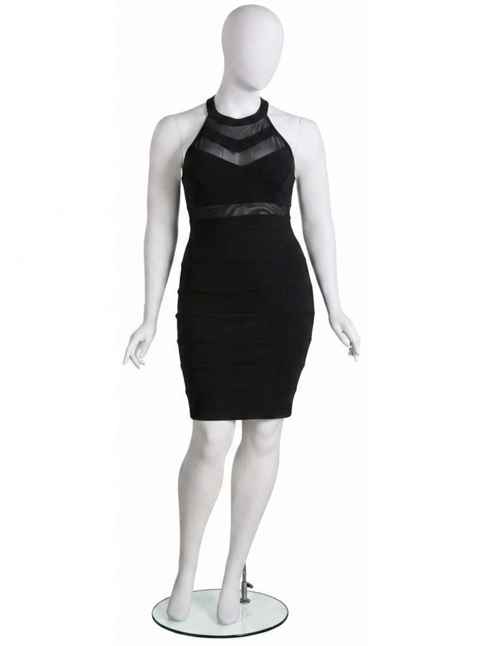 ​Le Château Black Halter Mesh Panel Bodycon Cocktail Dress Size XS